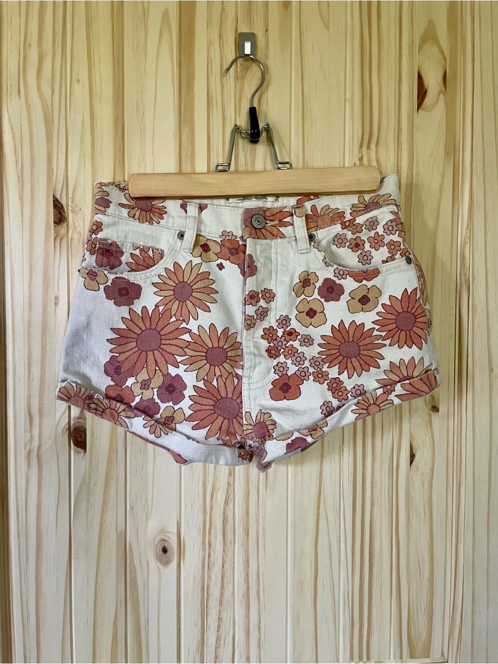 Free People We The Free 70s Retro Brown Floral Itty Bitty Micro Short Size 25 - Picture 4 of 11